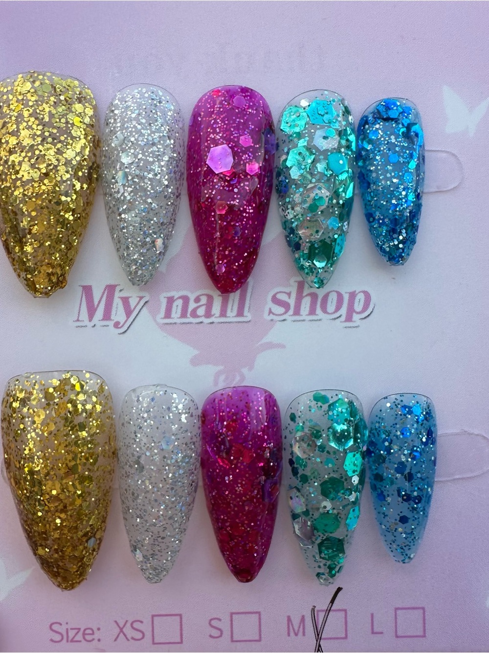 Glitter Gel Nail Tips - Multicolor (Gold, Silver, Pink, Teal, Blue)